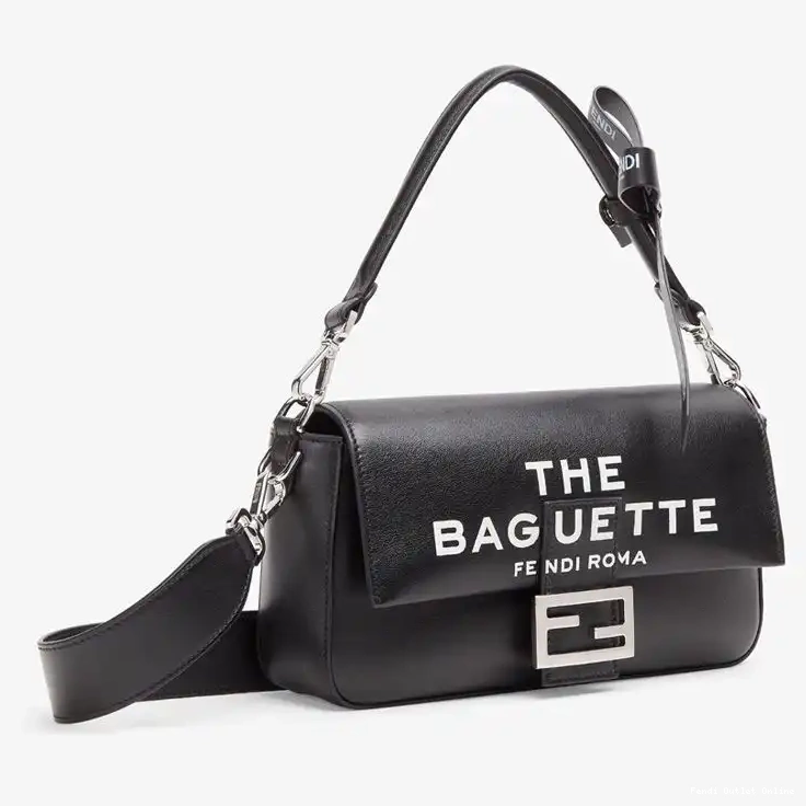 Affordable Leather Baguette Bag The Fendi Black In Medium Motif Nappa Baguette 0621